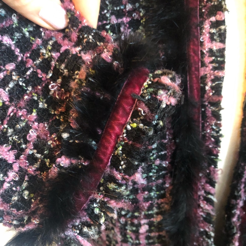 DS Essentials Rare Pink, Multi-Color Tweed Blazer black fur velvet trim Size 10 - Picture 10 of 13